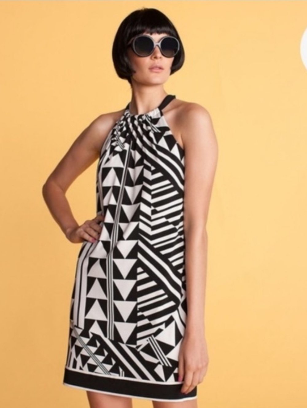 Rare Trina Turk x Disney Collab Mod Dress 70s Inspired Black White Small Halter